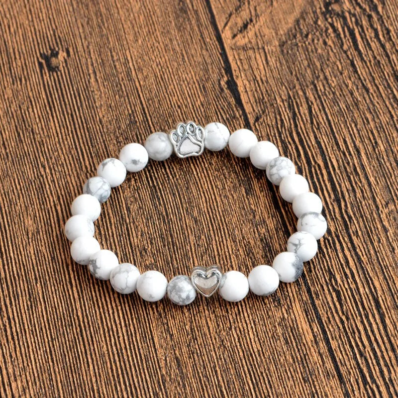 Paw Charm Stone Bracelet